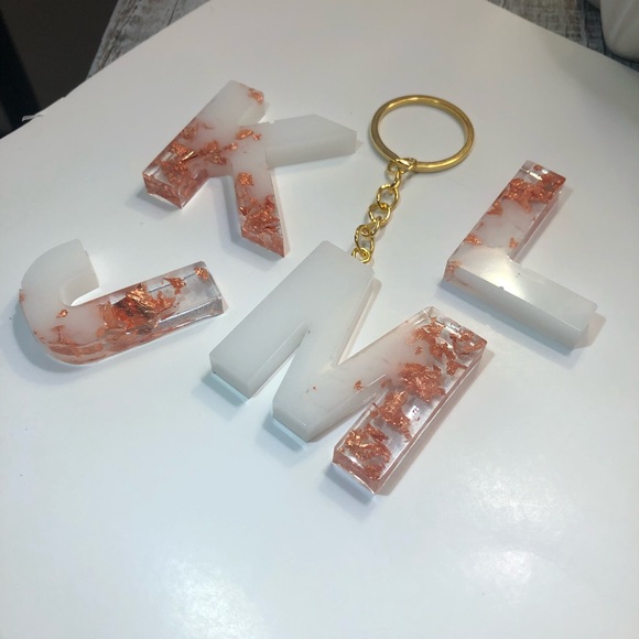 Custom Copper / Rose Gold & White Letter Keychains - Picture 4 of 16